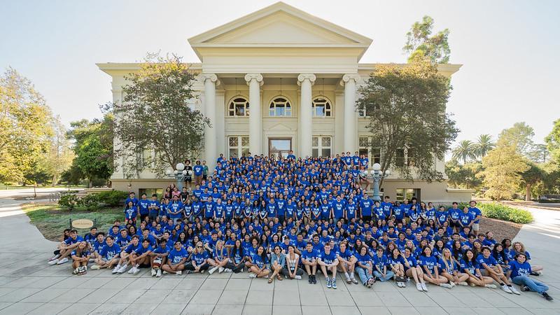 Members of the Class of 2028 pose on the steps of Carnegie Hall